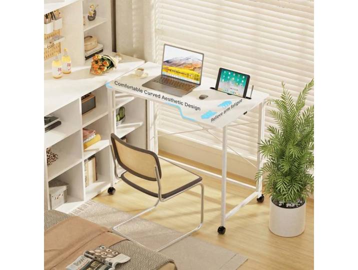 Bureau D'ordinateur Pliant - MIPAN - Roues Pivotantes - 90x56x75cm - Blanc