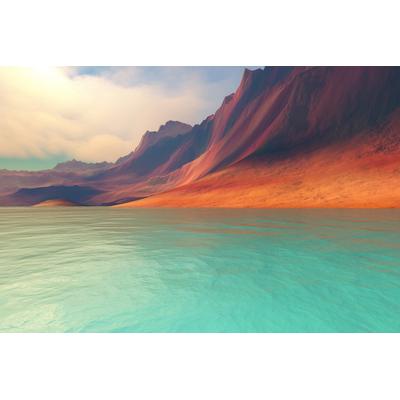 Fototapete PAPERMOON "GEBIRGE-SEE-BERGE WALD HIMMEL WASSERFALL SONNE WOLKEN", bunt, B:4,5m L:2,8m, Vlies, Tapeten