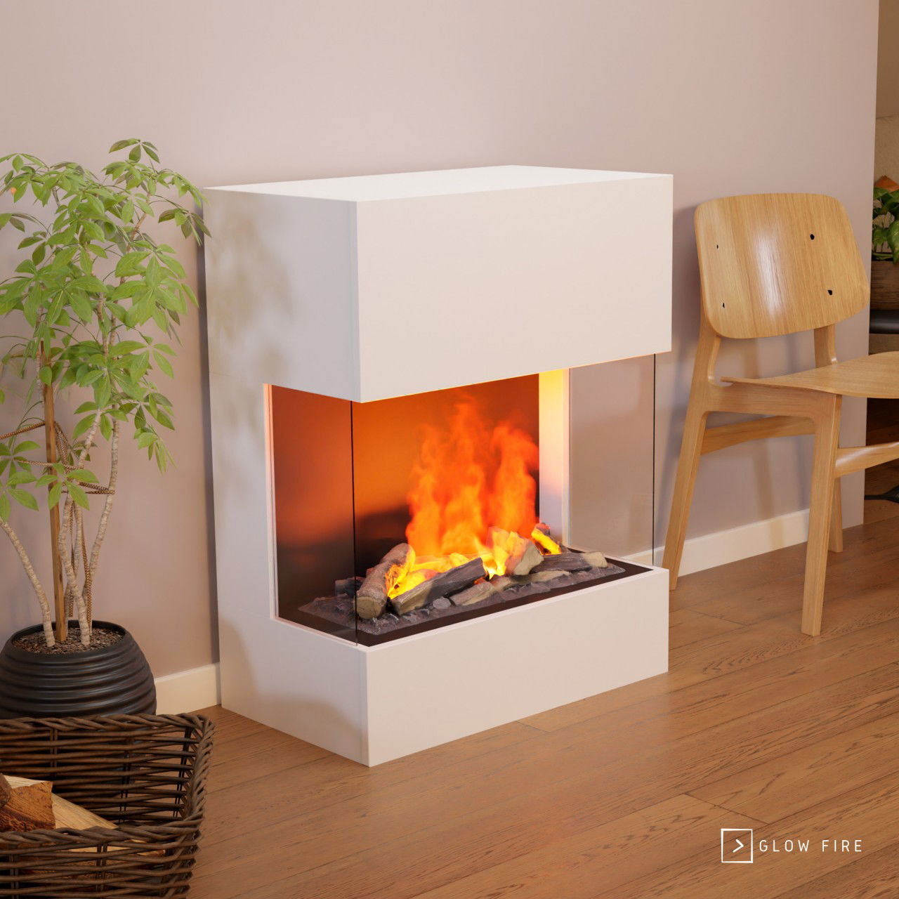 GLOW FIRE Elektrokamin 'Kästner' | Wasserdampf Kamin mit OMC 600 inkl. Holz in weiß | HxBxT: 89x70x40 cm