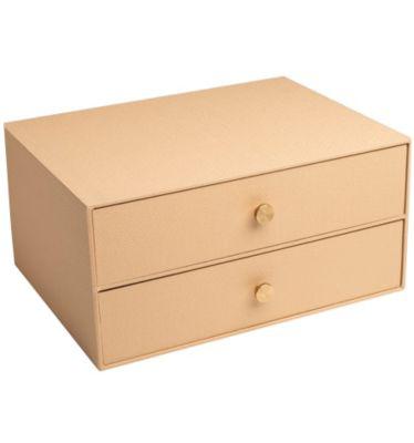 Exacompta OfficeByMe Schubladenbox A4+ Beige, 2 Schubladen mit Goldknopf, FSC-Karton, stapelbar