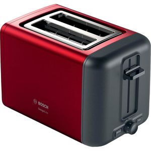 Bosch Toaster DesignLine TAT3P424DE, mit 6 Röststufen, rot, 970 Watt, Edelstahl, mit Brötchenaufsatz, für 2 Scheiben