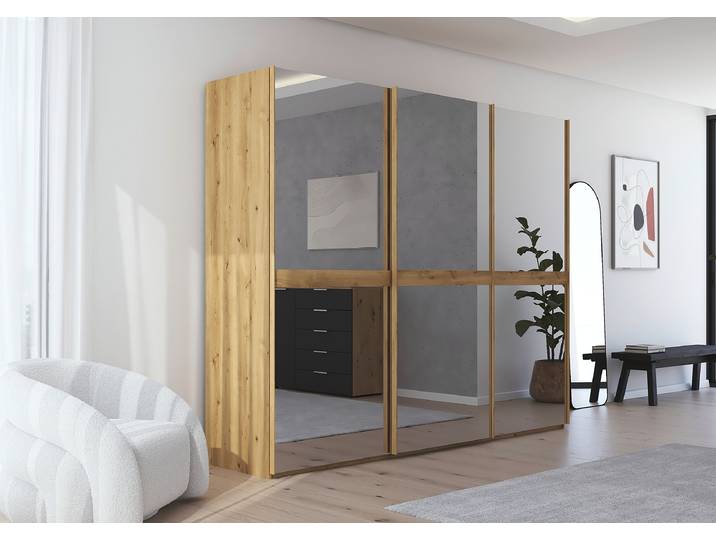 Schwebetürenschrank Scale Spiegelfront 271cm Holz/Asteiche Dekor