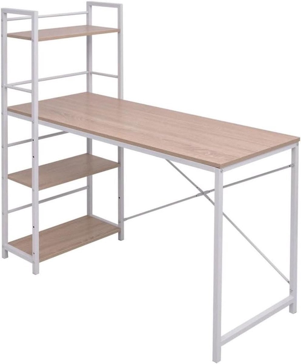 Bureau met geïntegreerde boekenkast en 4 planken - Eiken