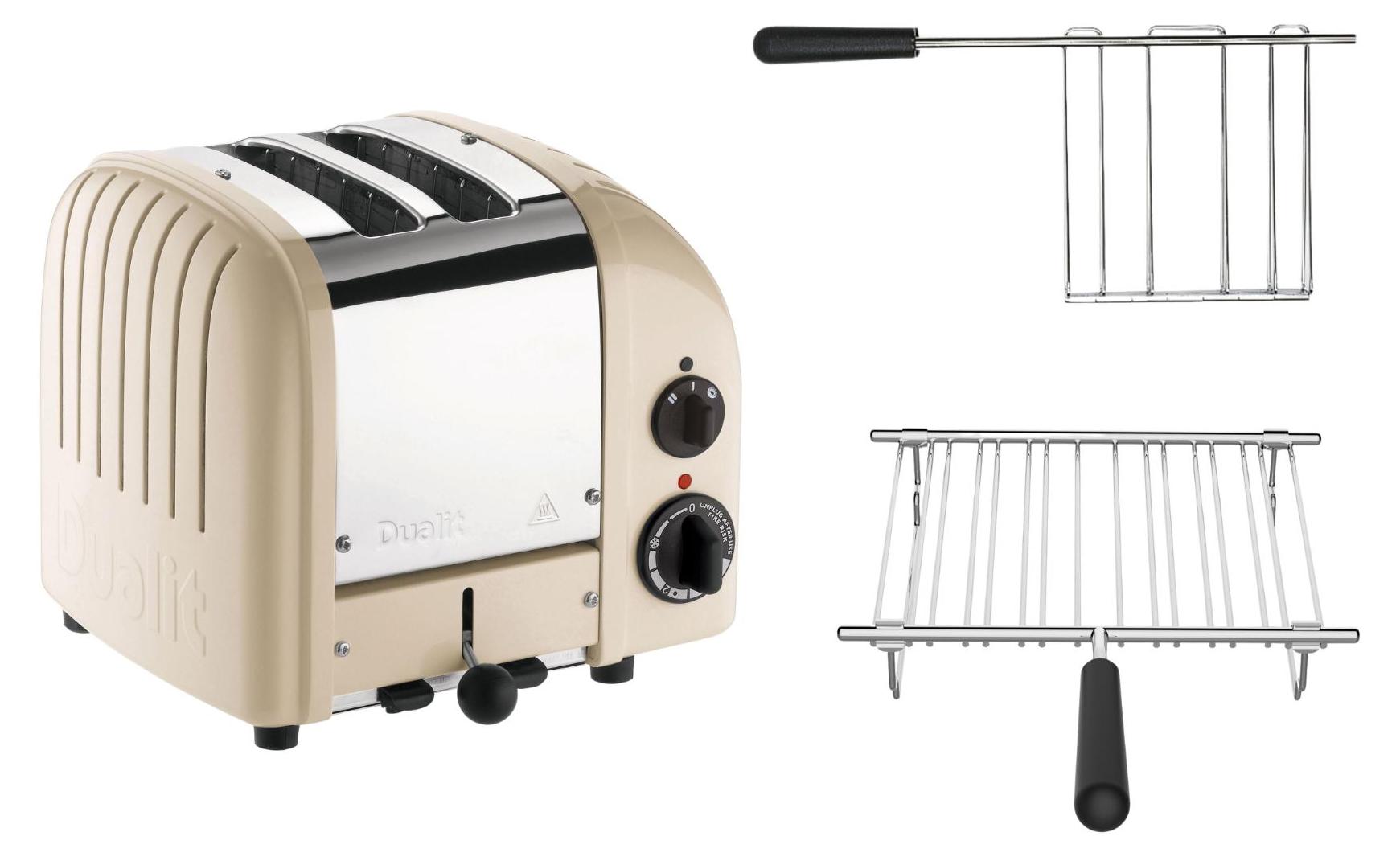 Dualit Toaster Paket 2, 2er Toaster mit Brötchenaufsatz und Sandwichzange Creme