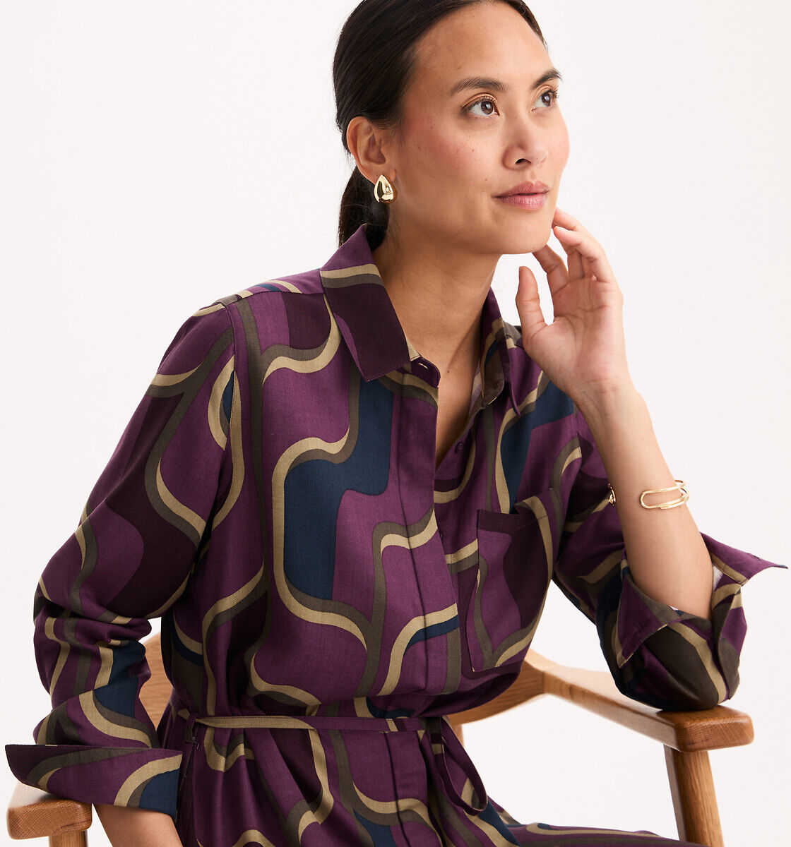 ANNE WEYBURN Robe longueur midi manches longues imprimé graphique
