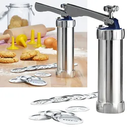 Gebäckpresse Edelstahl Aluminium - Vielseitig Backen, Verzieren, Garnieren - 20 Formscheiben, 4 Spritzaufsätze - Einfache Bedienung & Reinigung