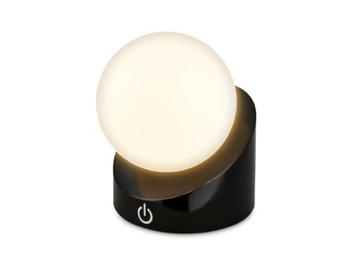 BRILONER - Mini LED Tischlampe kabellos IP54 mit Touch, dimmbar in Stufen, Akku & Lichtquelle tauschbar, Nachttischlampe, Kugel, LED Lampe, Akku Tischleuchte, Outdoor Lampe, 10x8x9 cm, Schwarz