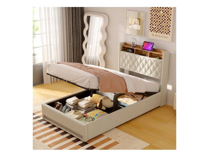 HAUSS SPOLE Polsterbett 140x200 Jugendbett mit Stauraum,Doppelbett mit matratze,Grau (Doppelbett mit Matratze), 140x200cm Bettgestell Jugendbett mit Lattenrost