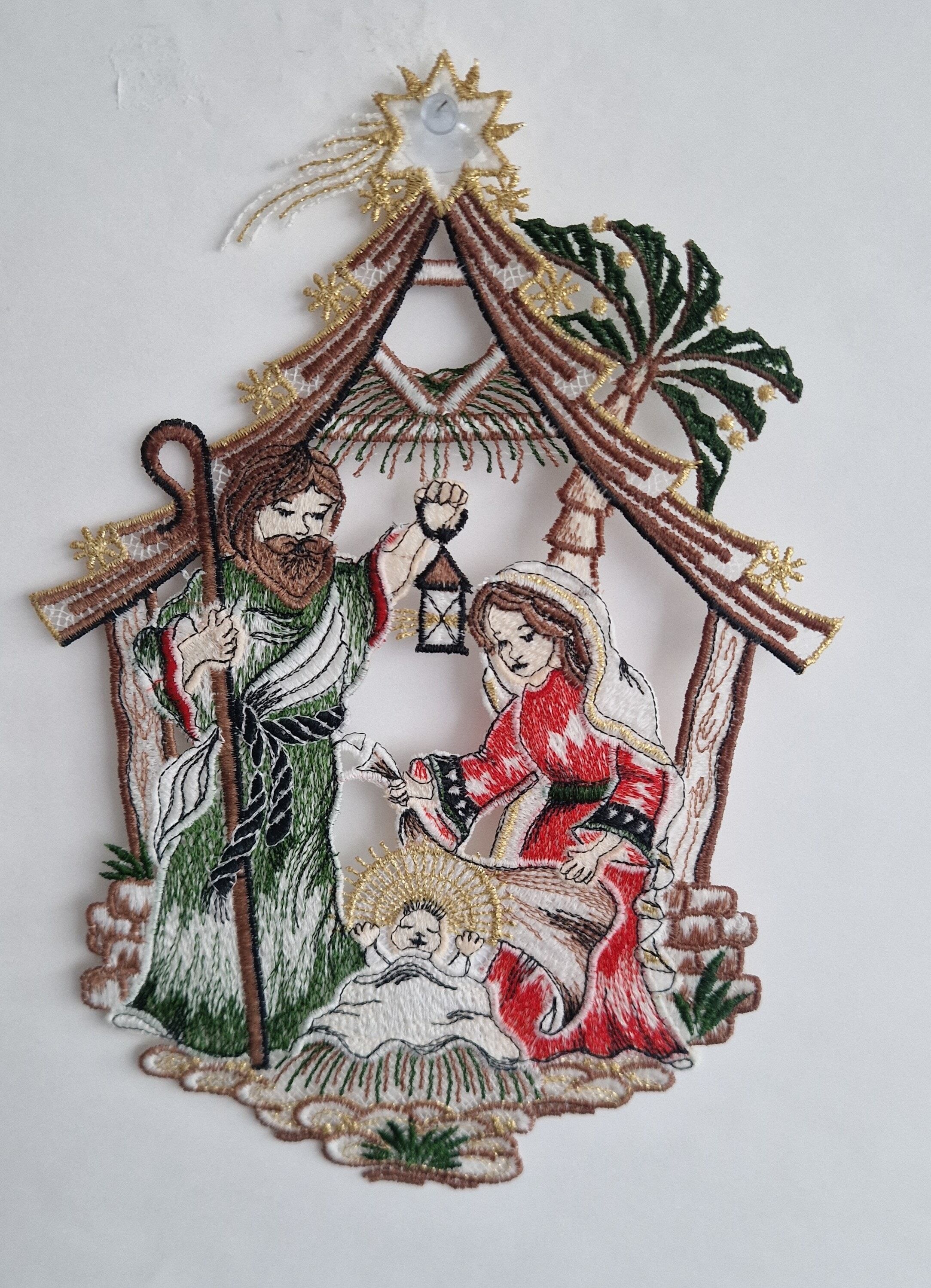 Fensterbild STICKEREIEN PLAUEN "Fensterbild Geburt Jesu", bunt, Polyester, Fensterbilder, Fensterbild, echte Plauener Stickerei bunt Einheitsgröße