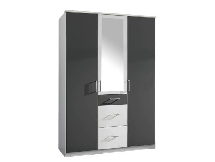 Drehtürenschrank Julan II 135 x 199 x 58cm Grau/Weiß/Weiß/Anthrazit mit Spiegeltür/-en