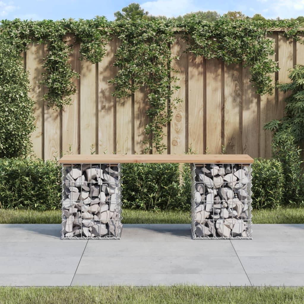 Gartenbank im Gabionen-Design, Outdoor-Sitzgelegenheit, 103 x 31 x 42 cm, Massivholz aus Kiefer