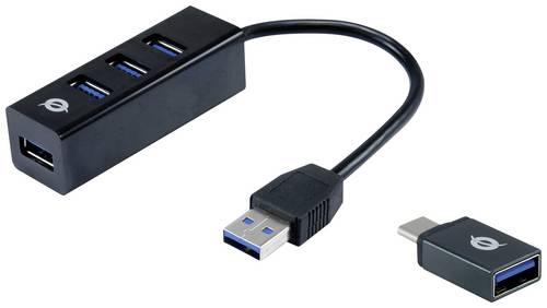 Conceptronic HUBBIES04B USB-Hub 4 Port USB-A USB 3.1 Gen1 5 GBit/s Schwarz HUBBIES04B