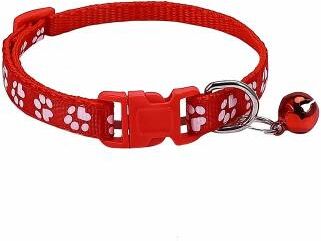 Inspired Living PawPrint Bell Pet Collar For Cats & Small Dogs Adjustable Colorful Safety Collar red