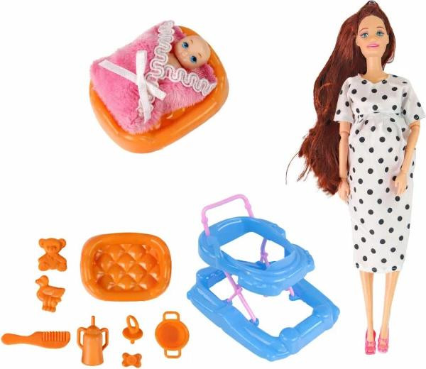 LEAN Toys 15731 Zwangere pop met lang haar en accessoires