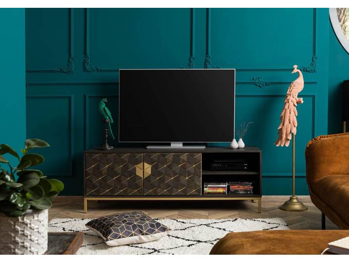Meuble TV 145x45 Manguier huilé Gris taupe DIAMOND #106
