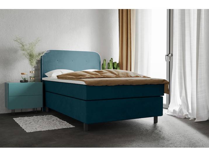 Boxspringbett, 100% PES, Blau, 91×208 cm, Taschen-Federkernmatratze, Modern, Places of Style