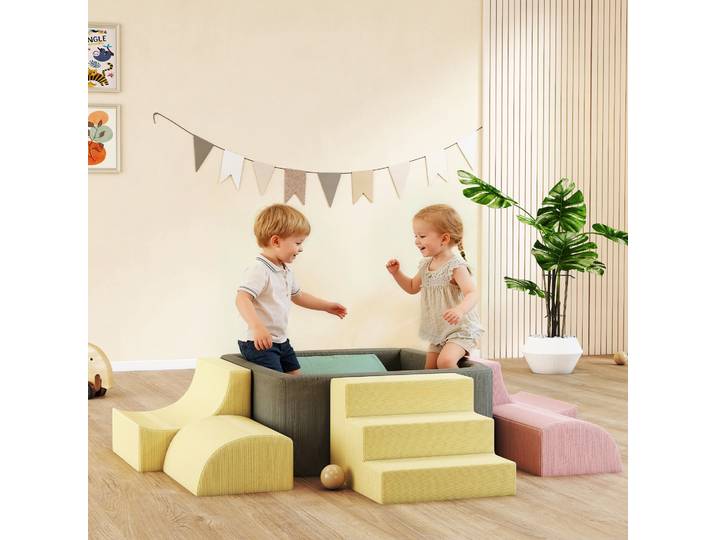 AIYAPLAY Parcours Motricité Bébé 7 Pièces Mousse Velours Lavable