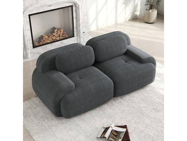 Ball & Cast Cord Sofa, Boneless Couch mit Ottomane, Ohne Montage, Sofa Modular mit Polsterung für Wohnzimmer, Schlafzimmer, Grau, 2 Sitze