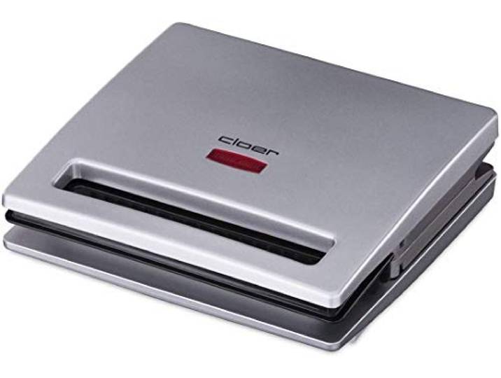 Cloer 6219 Sandwichmaker voor 2 sandwiches diagonaal doormidden gesneden, 900 W, 3-traps handgreepvergrendeling, Kontrolelampje, zilver