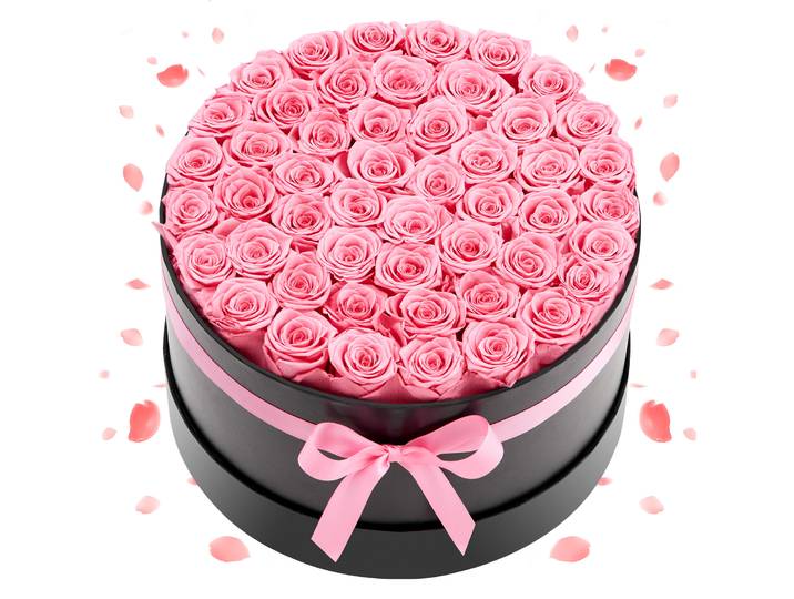 Vevor Rose Eternelle 50 Fleurs Eternelles Preservees Boite Ronde Bouquet Roses Eternelles Cadeau Pour Elle\, Femme\, Epouse\, Maman\, Mamie\, Amie\, Anniversaire\, Saint-valentin\, Noël\, Couleur Rose Doux