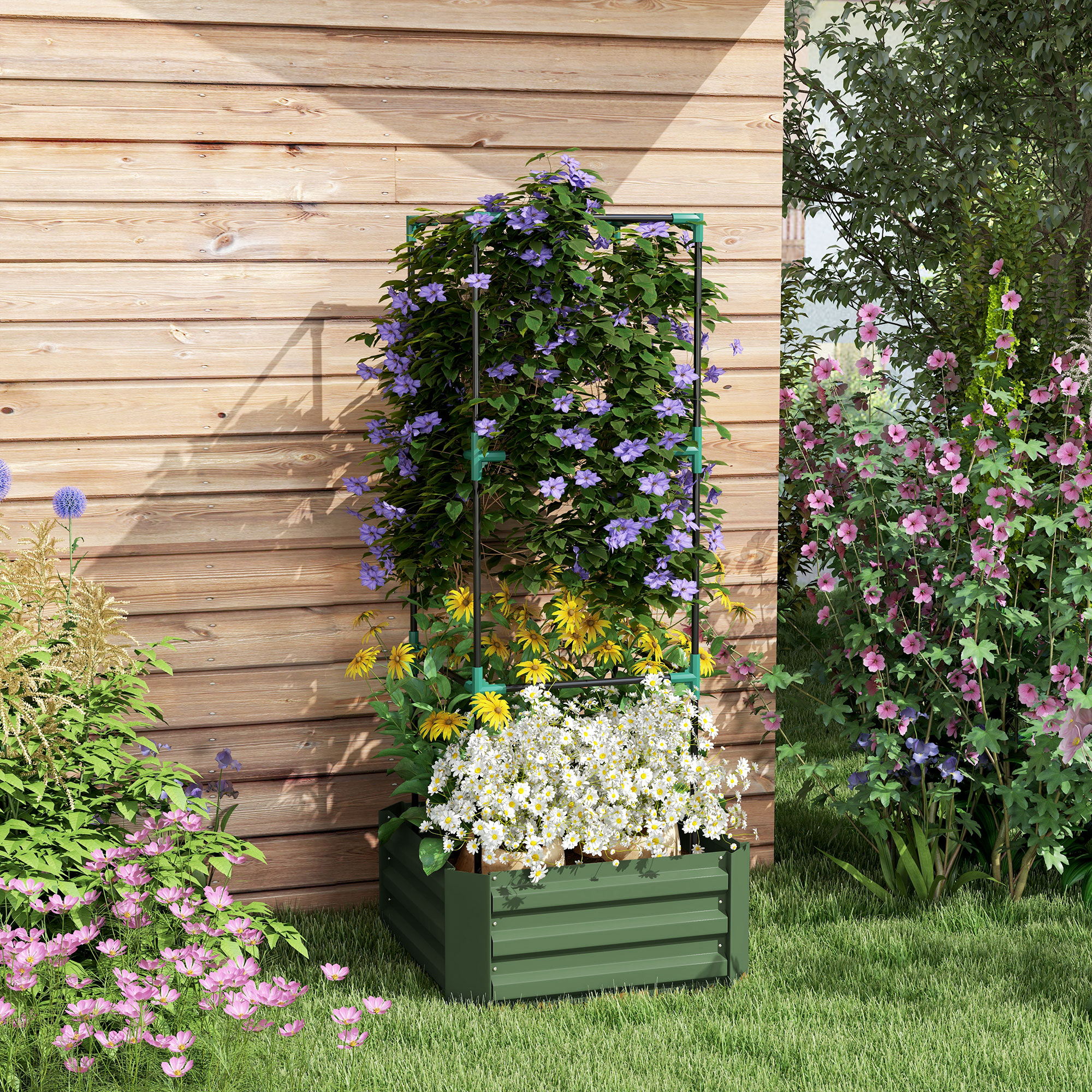 Outsunny Fioriera da Esterno Grande con Gabbia e Fondo Aperto per Piante Rampicanti 61x61x140 cm Verde   Aosom Italy