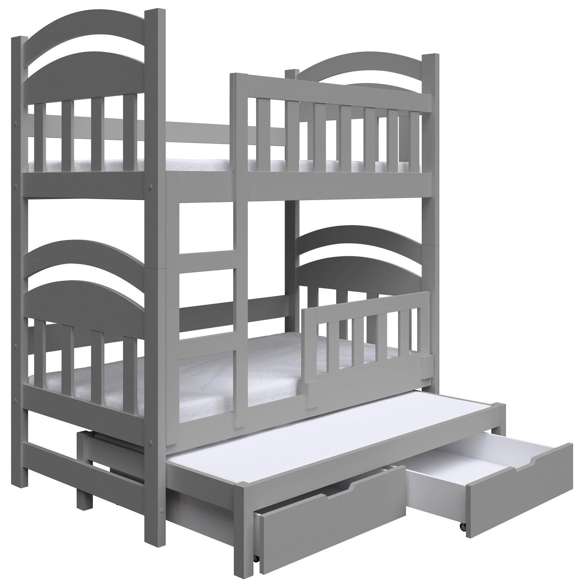 Selsey Dopio - Etagenbett für 3 Personen mit Matratzen, Grau, 75x180 cm