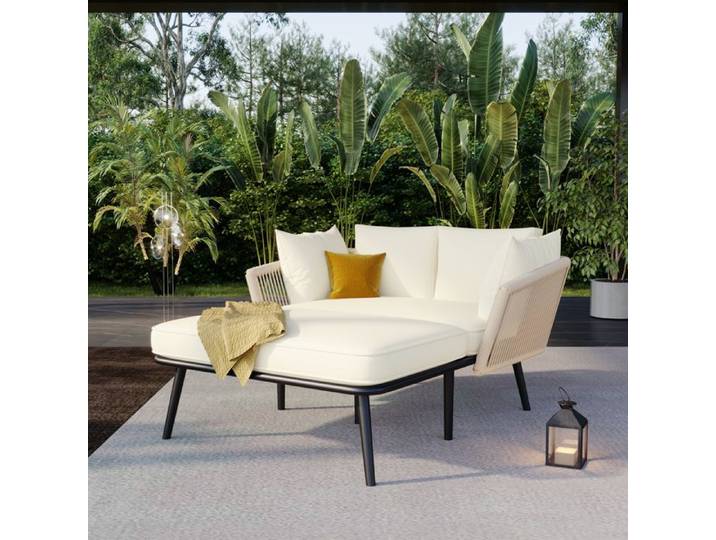 Salon de jardin - Canapé de jardin - 2/3 places - Coussins déhoussables - Beige
