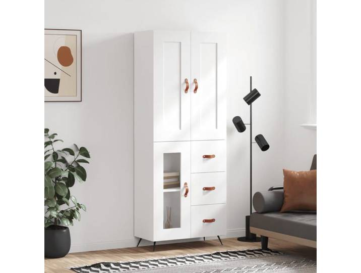 Rabais Buffet haut - CLARENCE - Commode/Buffet de cuisine Blanc 69 5x34x180 cm - Bois d'ingénierie NEU7841