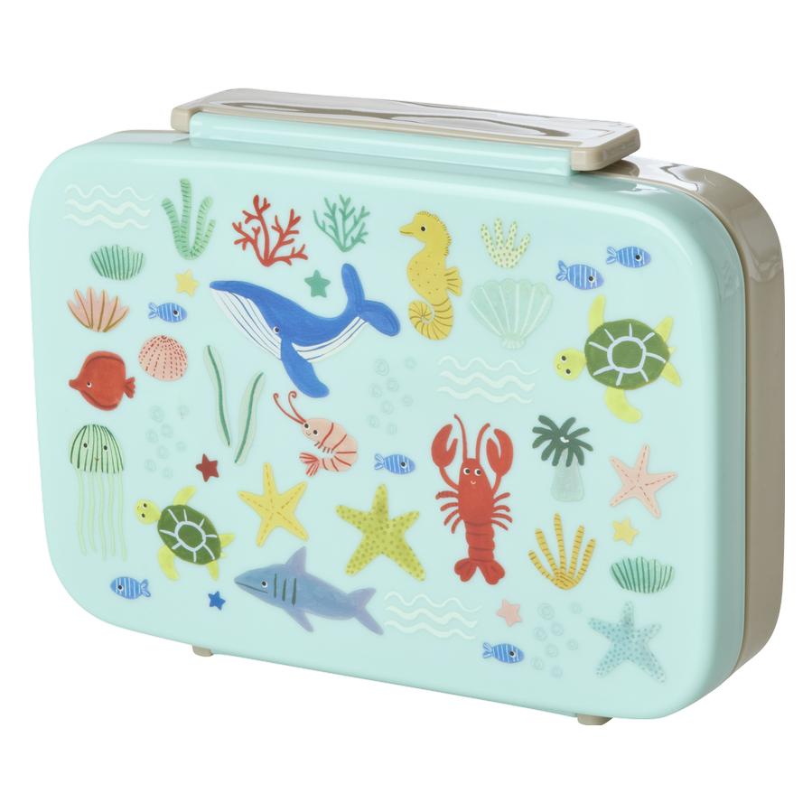 Rice - Plastic Lunchbox with 6 Rooms - Blue Ocean Print - Blue (BXLUN-OCEB)