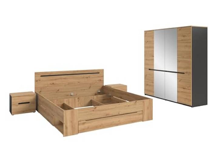 xonox.home – 4 TLG. Schlafzimmer-Set Canu in Artisan Eiche Nachbildung und Athrazit – Modernes Schlafzimmer mit viel Stauraum – funktional, robust & modern