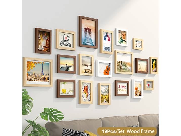 14 ou 19 pièces/ensemble cadres Photo en bois pour photos cadre Photo mural cadre en bois tenture murale décor Photo fête de mariage décor à la maison