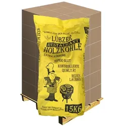 Lübzer Gastro-Holzkohle 36 x 15 kg Palette grobe Körnung Holzkohle mit hohem Brennwert, aus reinem Laubholz geköhlert