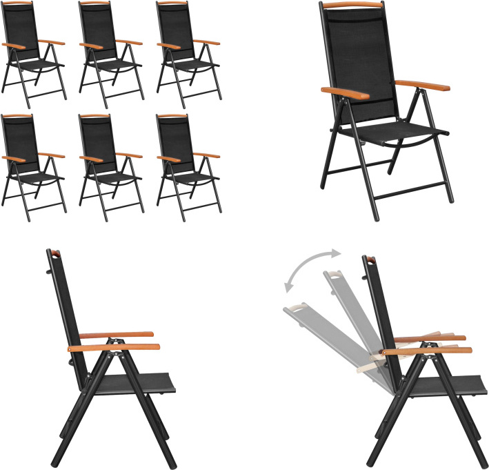 vidaXL Gartenstühle Klappbar 6 Stk. Textilene Schwarz - Gartenstuhl - Gartenstühle - Klappstuhl - Klappstühle