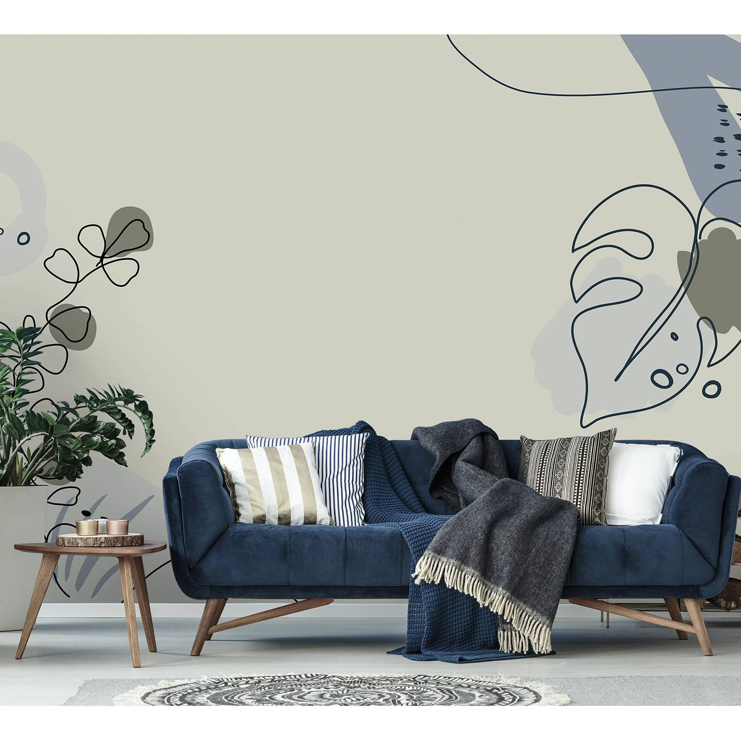 home24 Fotobehang Drawn Leaves III Beige Botanisch Modern Structuurvlies