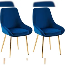Décoshop26 - Set aus 2 eleganten bequemen Esszimmerstühlen im modernen Design bezogen mit blauem Samt und mit goldfarbenem 10_0007527