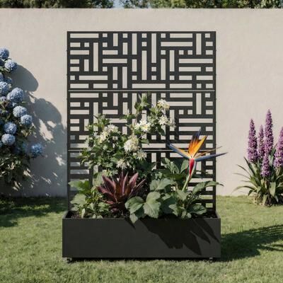 Lumibee Outdoor Metal Privacy Fence Screen Planter Box with Trellis
