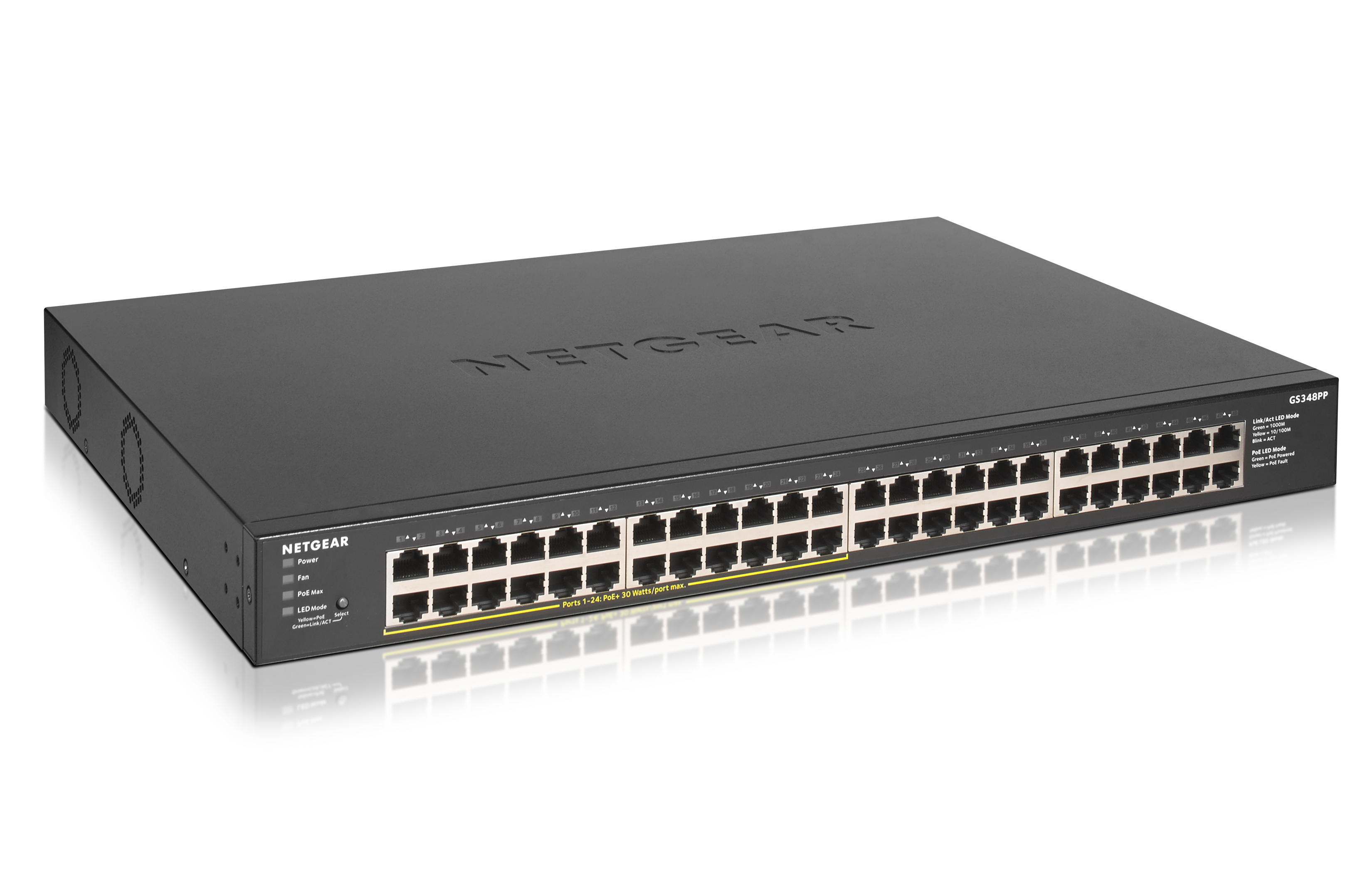 NETGEAR 48-Port Gigabit Ethernet Unmanaged Essentials PoE+ Switch (GS348PP): Mit 24 PoE+ bei 380 W, Desktop- oder Rack-Befestigung