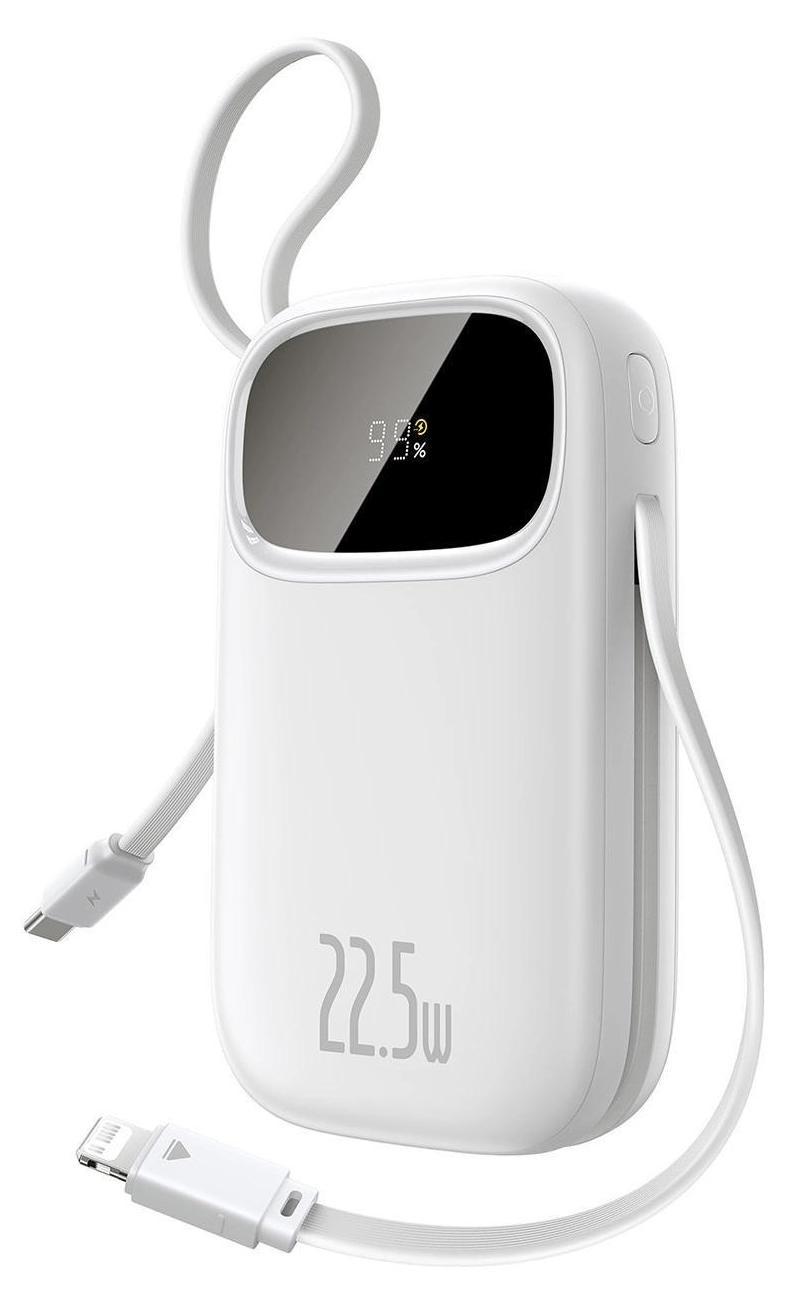 Baseus Enerfill FC31 Powerbank, 20000 mAh, 22,5W, met digitaal display en 2 ingebouwde kabels (USB-C + Lightning), Wit