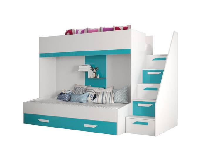 QMM TraumMöbel Hochbett Etagenbett Paris 6 für 2 Kinder mit Schublade weiß (2 Liegeflächen) mit 2 Liegeflächen
