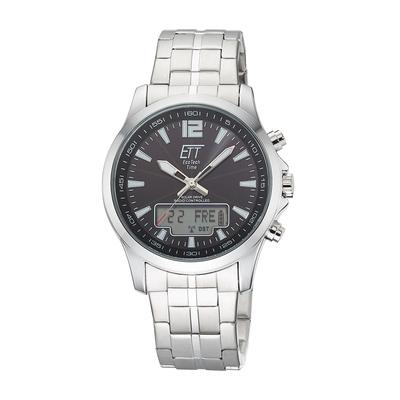 Funkchronograph ETT "Professional World Timer", silber (silberfarben, schwarz, schwarz), Armbanduhren, Herren, silberfarben, Armbanduhr, Solar, Herrenuhr, Edelstahlarmband, analog, digital, Tag