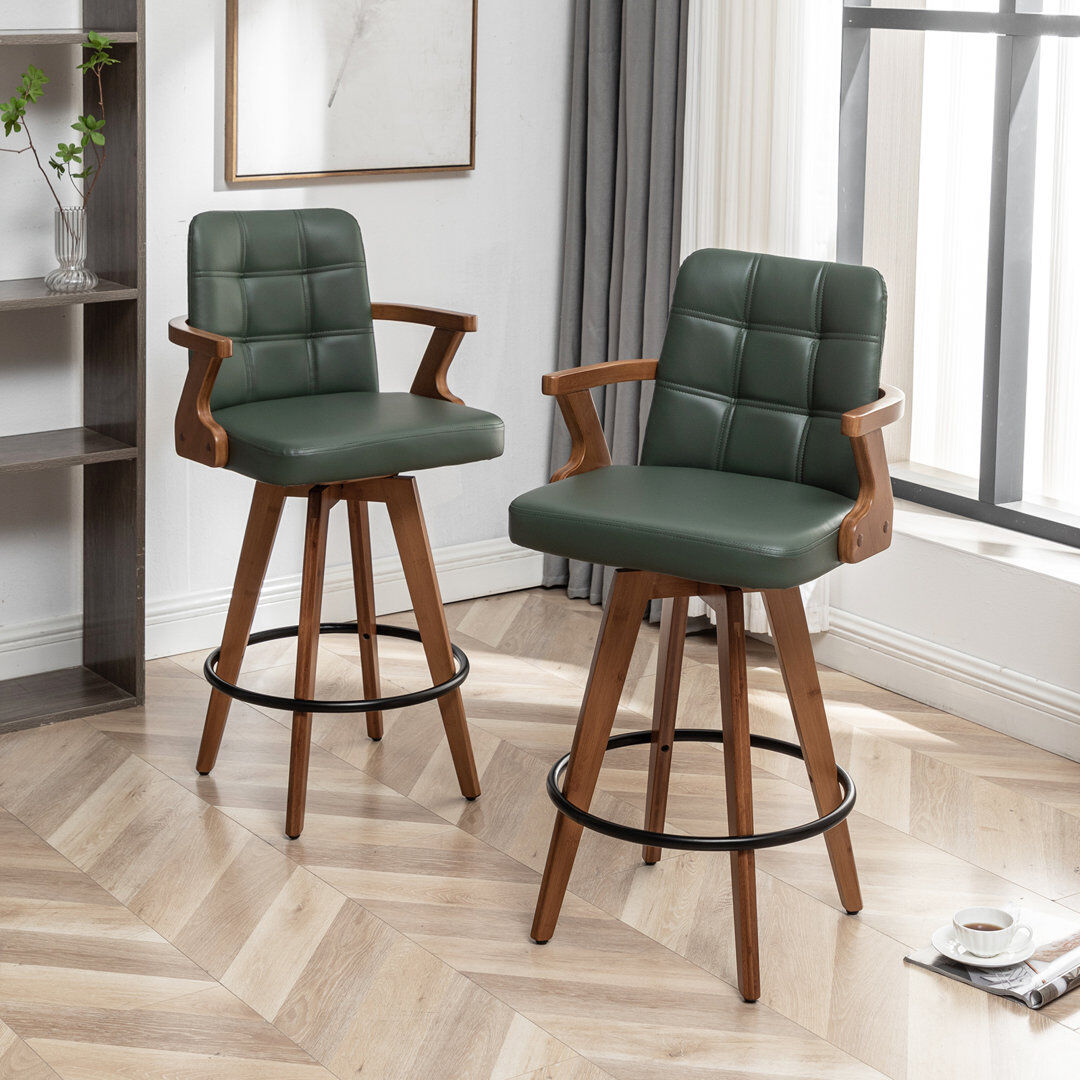 Blue Elephant Lorant Swivel Bar Stool Green Counter Stool (66cm Seat Height)