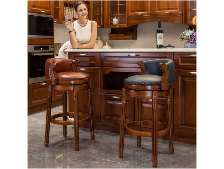 Chaise de bar pivotante 360° avec dossier cuir bois bleu 54 8 x 54 8 x 96 cm