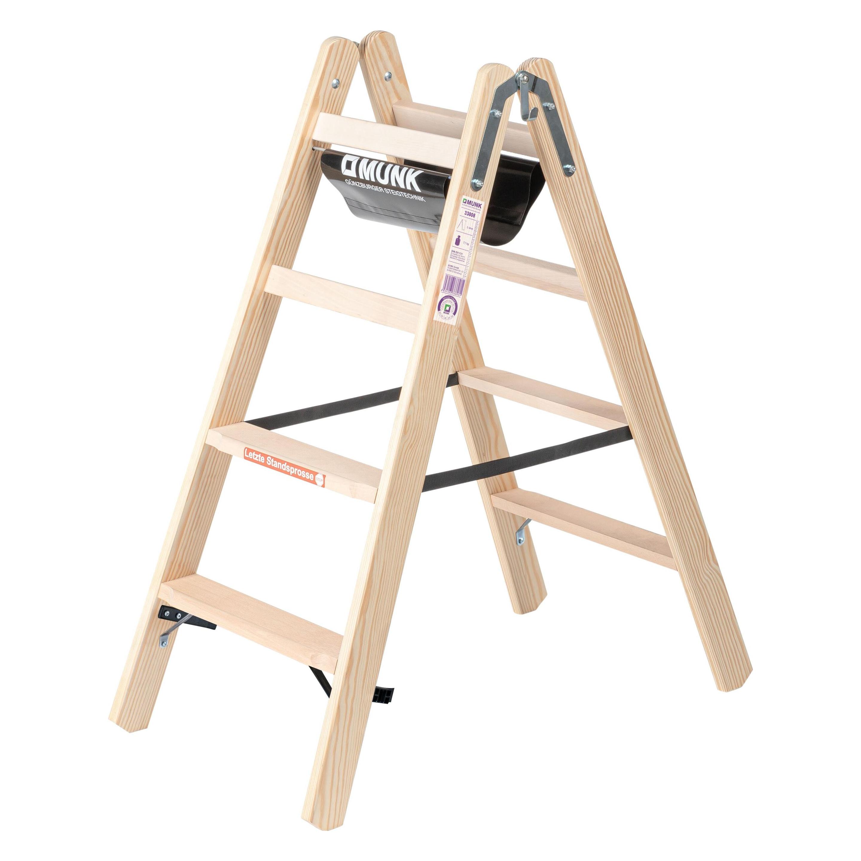 Munk Stufen-Stehleiter Holz beidseitig begehbar 2x4 Stufen (Stehleiter, 113.50 cm) (033808)