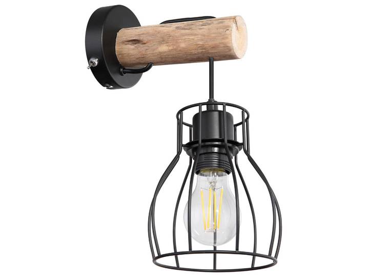 Globo Wandleuchte, Naturfarben, Schwarz, Holz, Metall, 17.5x30x13.6 cm, CE, Kippschalter, mit Schalter, Lampen & Leuchten, Innenbeleuchtung, Wandlampe, Wandlampen
