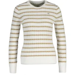 GANT Damen Strickpullover, gestreift - STRETCH COTTON CABLE STRIPE C-NECK Weiß/Beige / S