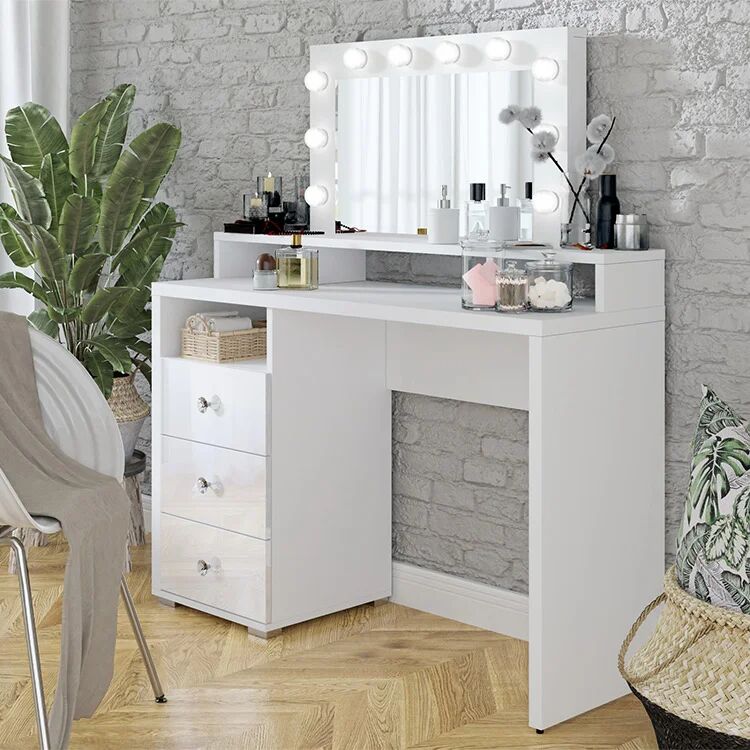 garneroarredamenti Toeletta da trucco con cassetti 120x40cm con specchio e led bianco Eloisa