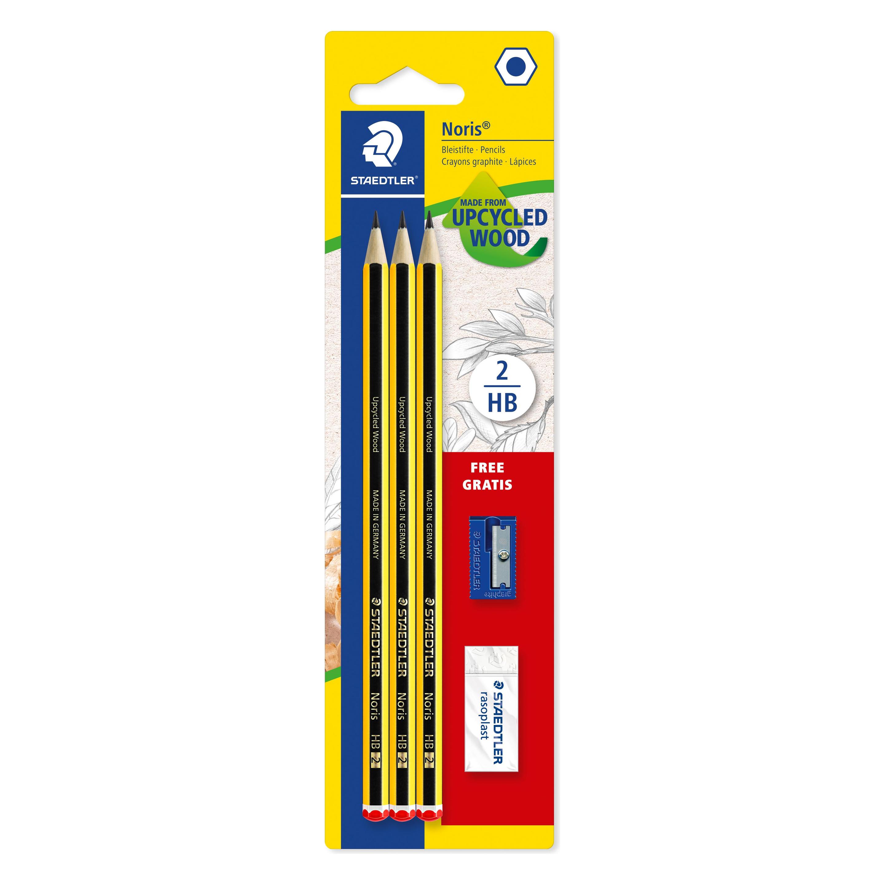 Staedtler Bleistift-Set Noris HB mit Radierer und Spitzer (HB, 3x) (120SBK3 C)
