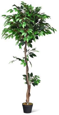 5.5FT Ficus Silk Leaf Artificial Tree Potted Fake Greenery Plants