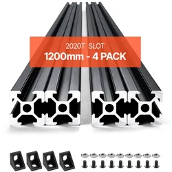 VEVOR 4er Set Aluprofil 1200 mm T-Nut 2020 Aluminium-Strangpressprofil, eloxierte Linearschiene nach europäischem Standard, Nutenprofil für 3D-Drucker, CNC-Maschine DIY, Lasergravur, Schwarz