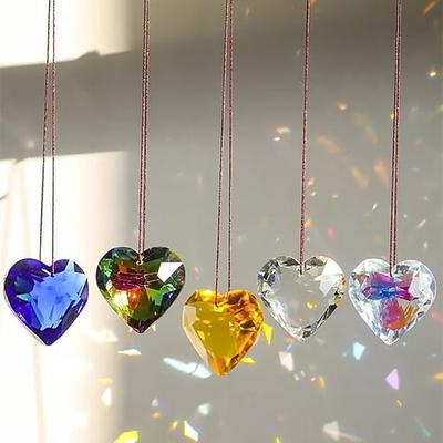 5 Stück hängende Herz-Sonnenfänger, Prisma, Basteln, Kristallanhänger, Kronleuchter-Dekorationen, Fensterornament, Sonnenfänger, Wohndekor-Accessoires zum Aufhängen, Lichtreflexion, Geschenkset